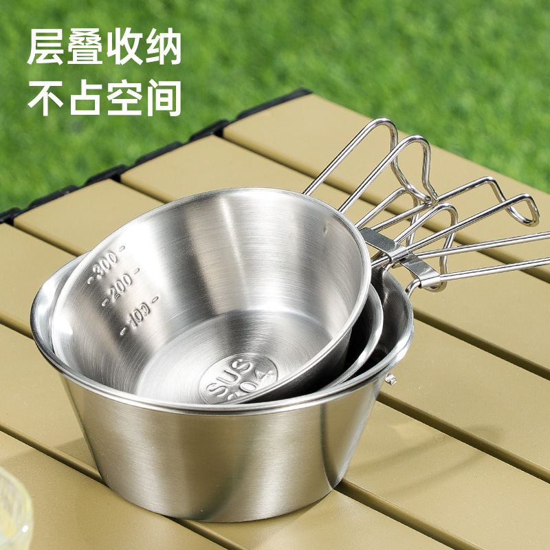 304 Stainless Steel Folding Sierra Bowl Set, Outdoor Simple Mountaineering Folding Bowl, Picnic Portable Storage Bowl with Hook