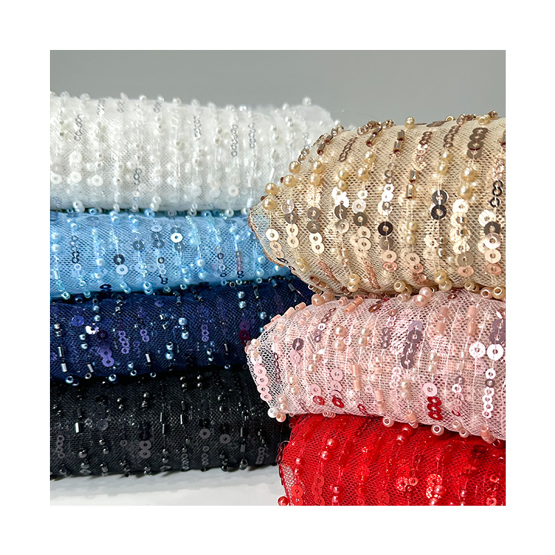 simple rectas cuentas tubo cuentas sequinilla tela bordada vestido de boda tela de vestido de noche sequinilla hecha a mano tela bordada