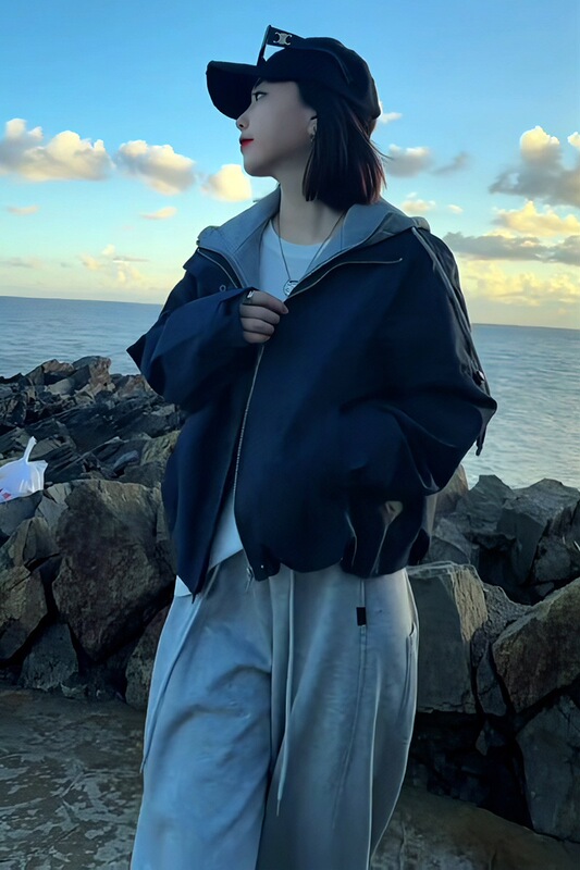 假两件连帽短款冲锋衣外套女2025秋季新款小个子休闲宽松百搭上衣|undefined