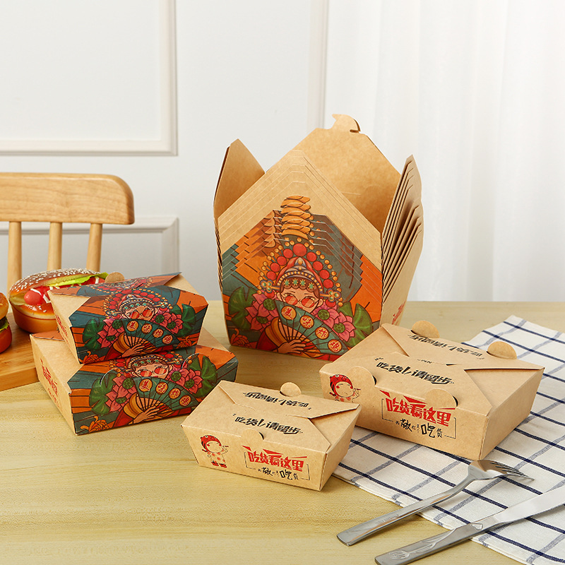 Caja de papel marrón para comida, caja desechable para arroz frito, caja de embalaje a prueba de aceite, caja para llevar pollo frito, barbacoa, ensalada, comida para llevar