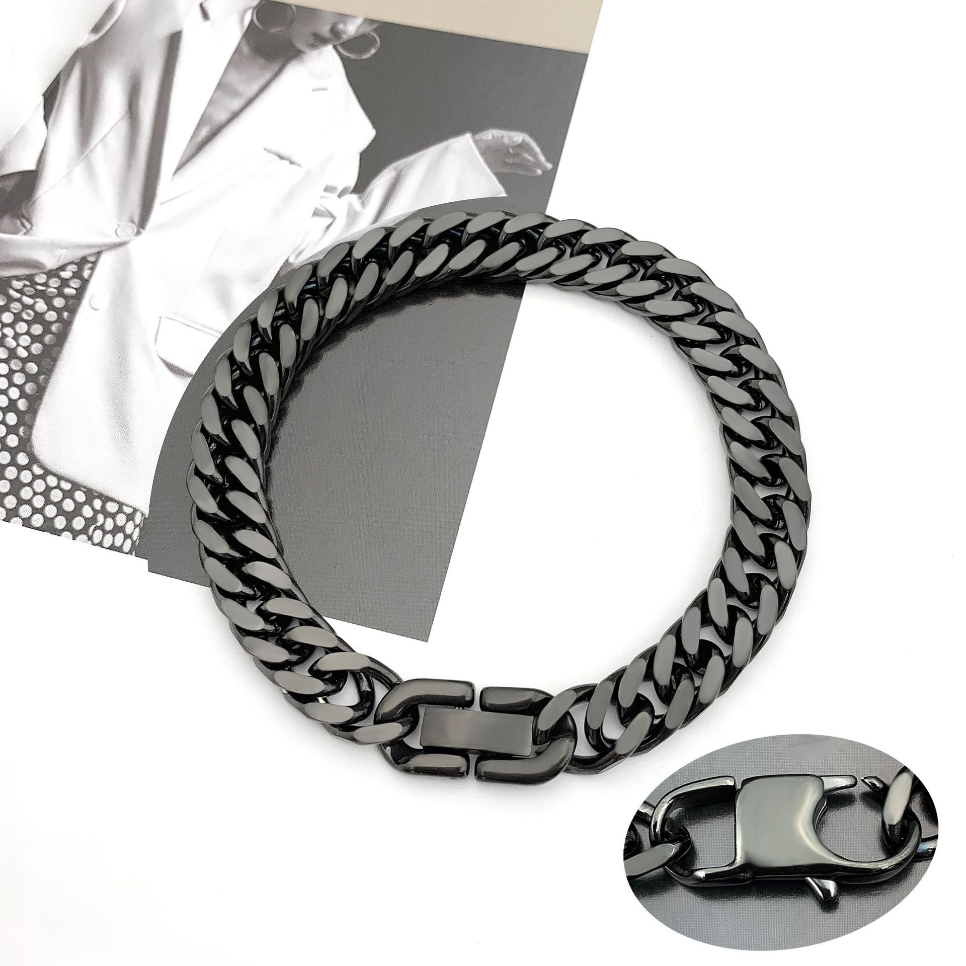 40g Weight Bracelets Classification Titanium Steel Chain Material Cuban Link Chain Curb Chain Chain Type 1 Piece Quantity Daily Occasion Titanium Steel Material Geometric Pattern All Seasons Season Men's Gender Hip-Hop Style Hip-Hop Geometric Titanium Steel Men's Bracelets Men's Chain Bracelets 10