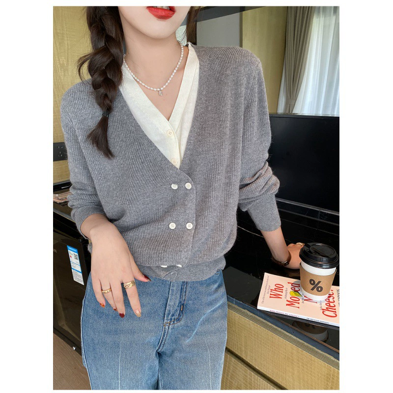 Женский трикотаж из двух предметов, новинка 2022 года, свитер со взрывным V-образным вырезом, базовый слой, Топ с длинным рукавом для осени и зимы