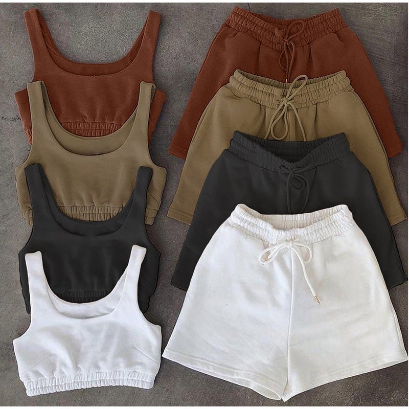 Conjuntos de ropa de top y pantalones cortos sexy de color sólido NSYKD63306