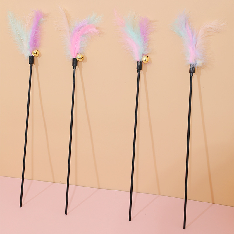 Divertido gato palo largo color pluma con campana gato juguete mano divertido gato palo divertido gato interactivo gato juguete