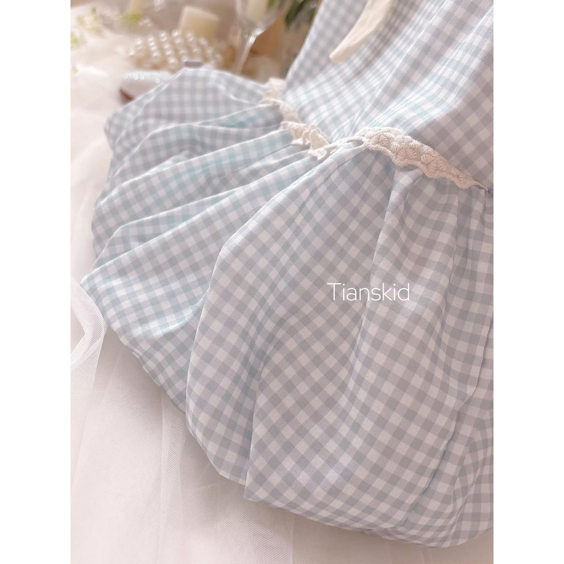 Vestido de siete niñas de limón salado verano dulce lazo azul y blanco a cuadros tesoro femenino lindo chaleco de botones vestido de princesa