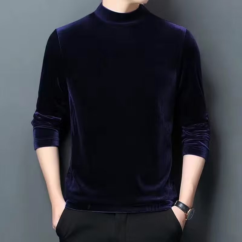 Gold Velvet sweater winter men's half turtleneck bottoming shirt thickened thermal underwear pullover long sleeve T-shirt dad wear Gold Velvet sweater winter men's half turtleneck bottoming shirt thickened thermal underwear pullover long sleeve T-shirt dad wear