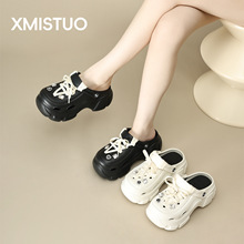 鞋带厚底洞洞鞋女夏增高跟2025新款外穿防滑包头两穿凉拖鞋