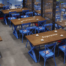 工業風餐桌西餐廳奶茶咖啡店酒吧桌椅組合實木鐵藝復工網紅商用