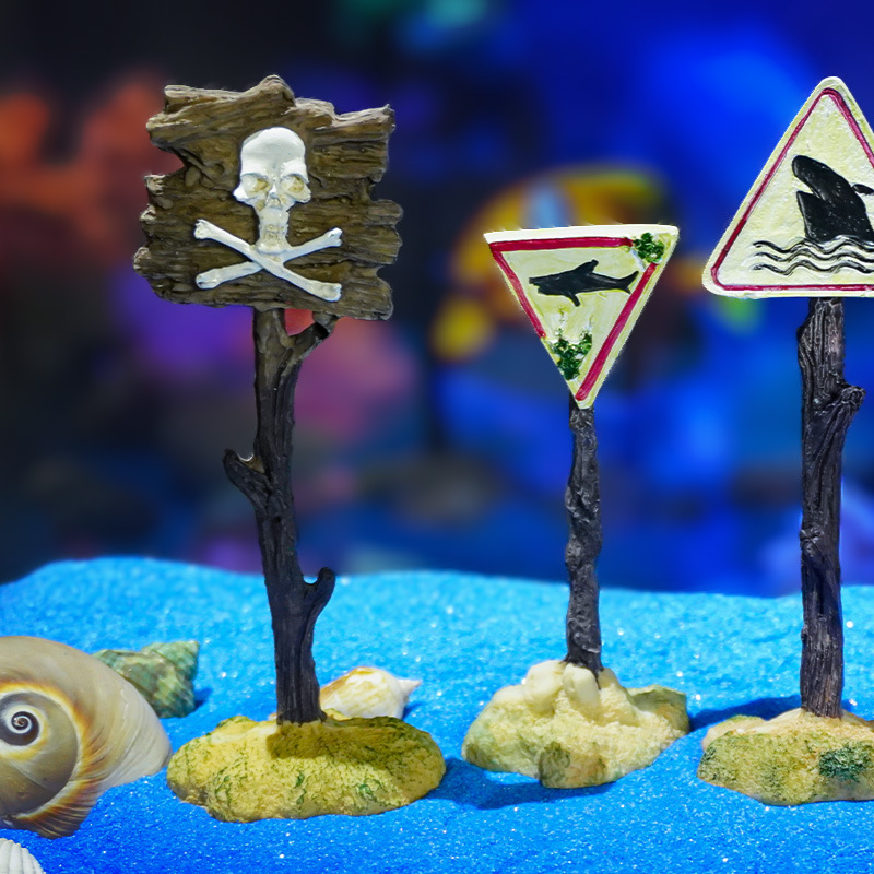Pecera explosiva acuario resina marca de pescado decoración de paisajismo pescado camarones para evitar la casa letrero de advertencia de tiburón real en stock