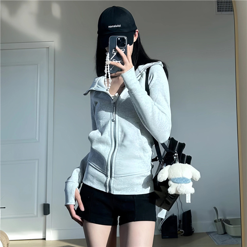LULU original label embroidered Scuba thin fleece warm yoga wear casual sports top slim-fit jacket sweatshirt
