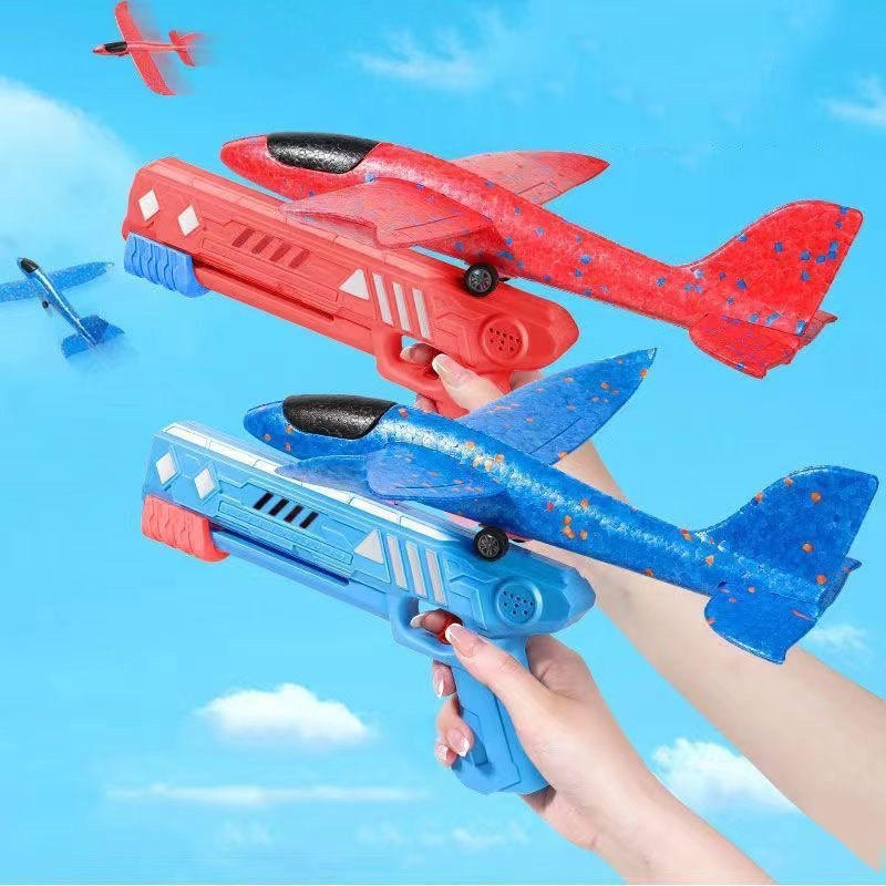 Children's chattering net red catapult aircraft gun toy wholesale luminous boys and girls soft elastic foam aircraft glider