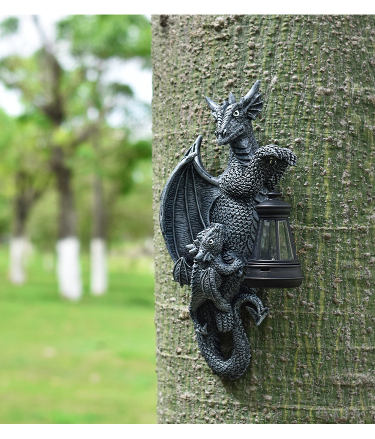 Solar Powered Dragon Wall Light Garden Sculpture Decorative Lamp_voghion.com