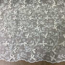蕾丝底布刺绣立体花朵婚纱礼服连衣裙面料网布花边 lace Fabric