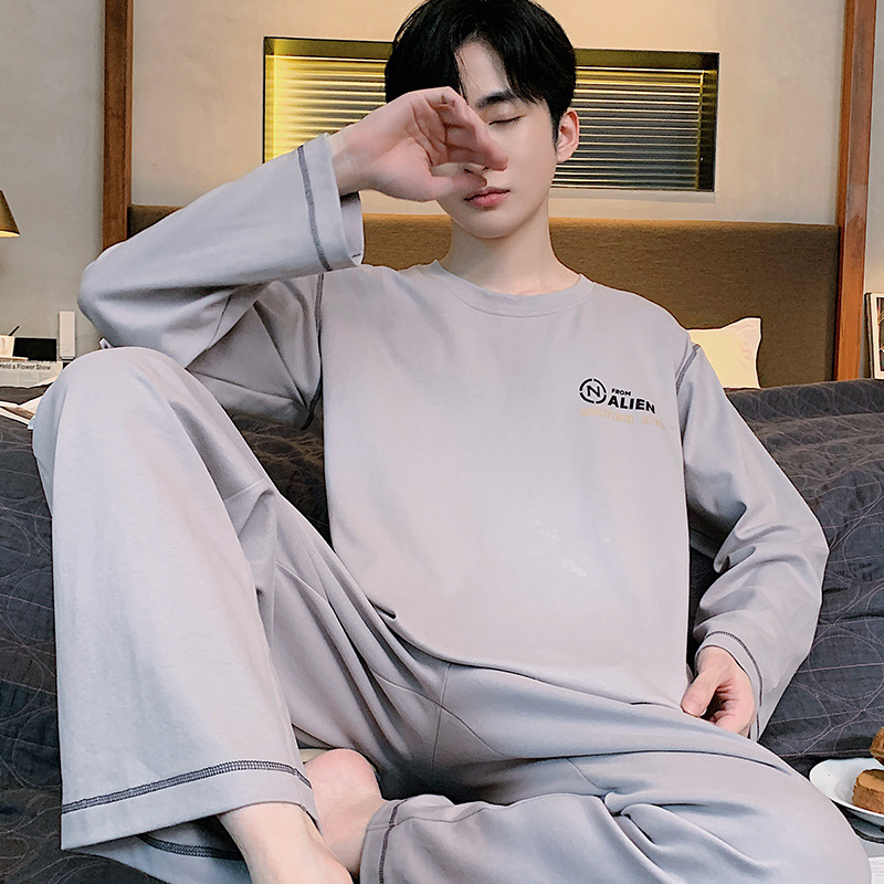 Pijamas de hombre otoño y invierno algodón de manga larga estudiantes juveniles nuevo suelto conjunto de ropa de hogar grande