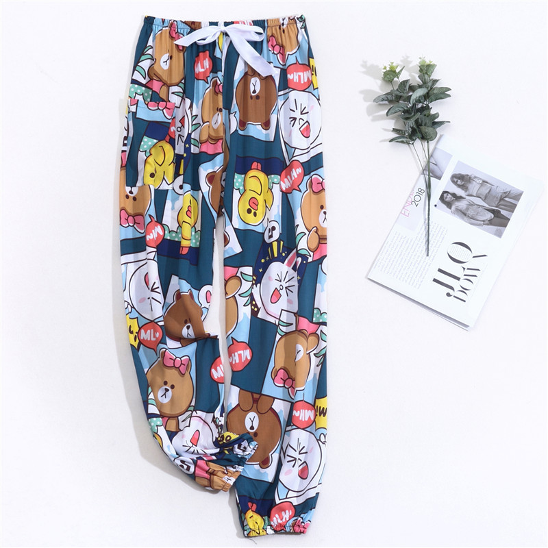Large Size Cotton Silk Pajama Pants Women's Summer Artificial Cotton Thin Cotton Silk Bloomers Outer Wearing Anti-mosquito Pants for Holiday Beach Trousers
