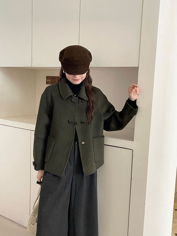 2025秋冬新款翻领双面羊绒大衣女短款小个子气质时尚羊毛呢外套女|undefined