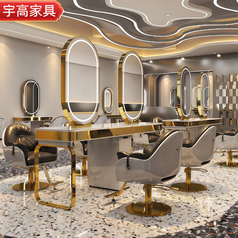 Barbería espejo salón de belleza especial lámpara espejo red salón de belleza rojo permeado cortador de cabello cabinet integrado tablero de espejo único y doble cara