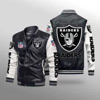 Утолщенная кожаная куртка NFL с принтом больших размеров в подарок на весну и осень, тонкая мужская мотоциклетная куртка, бейсбольная форма Raider