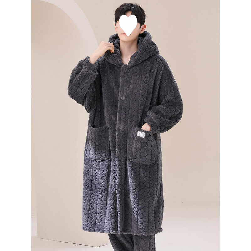 파자마 남성용 가운 가을과 겨울 겨울 산호 양털 두꺼워진 플러스 벨벳 플란넬 목욕 가운 가정복 봄과 가을 긴