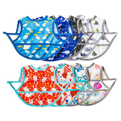 夏款宝宝无袖吃饭罩衣画画衣儿童饭兜围裙防水婴儿反穿衣免洗613a