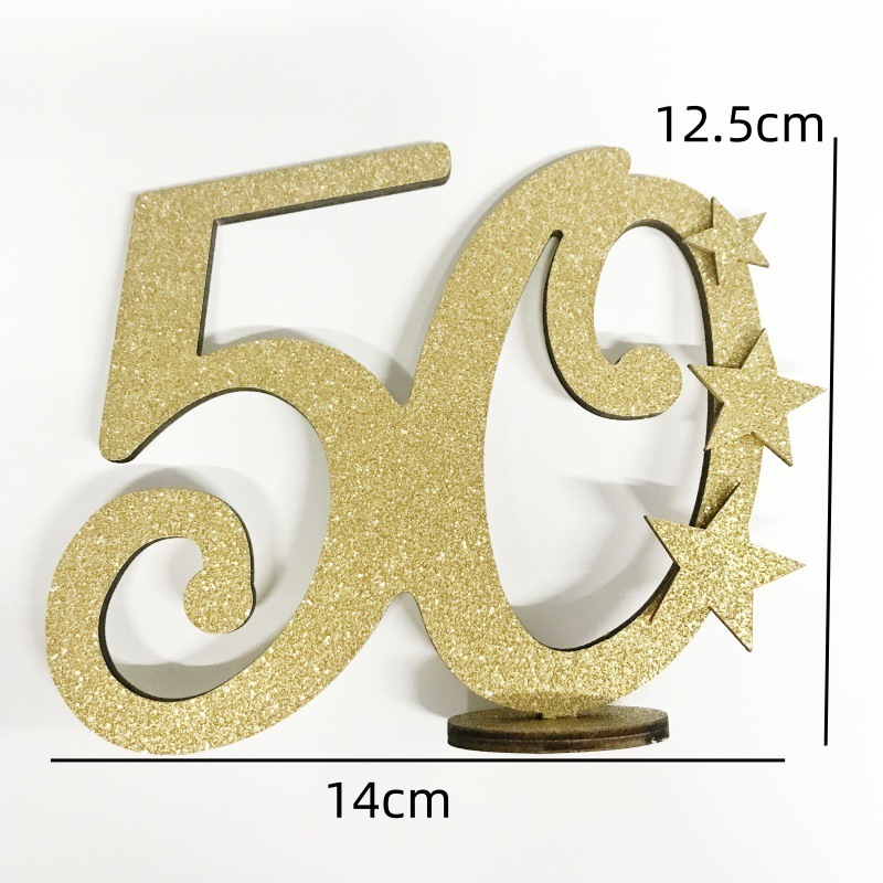 木製50周年記念装飾品、木製テーブル番号、クリエイティブな数字と文字の座席札、結婚式の工芸品、小さな装飾品|undefined