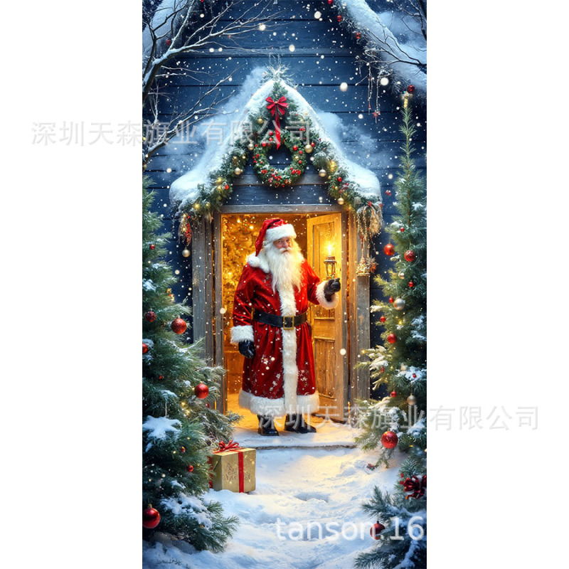 跨境新款热卖圣诞节门帘圣诞老人门盖节日装饰旗帜户外拍照背景布|undefined