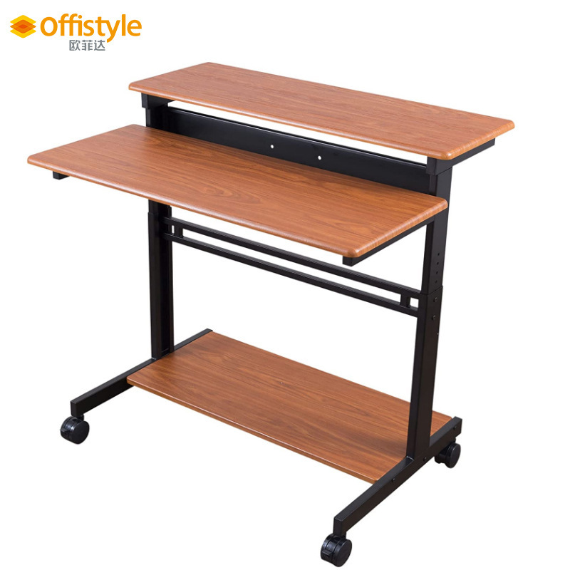 Simple standing desk rolling adjustable height two-layer computer desk bedside table Workbench manufacturers wholesale Simple standing desk rolling adjustable height two-layer computer desk bedside table Workbench manufacturers wholesale