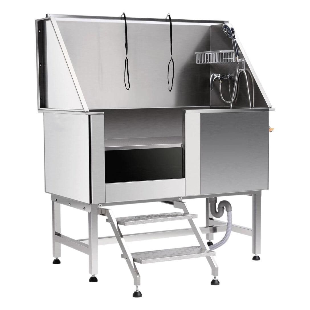 Бассейн для купания животных из нержавеющей стали, большая ванна для собак с правой дверцей и лестницей, бассейн для собак, таз для мытья собак, для груминга, 50inch