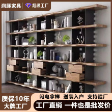 实木书架置物架落地多层展示收纳阅读陈列书柜一体整靠墙美式实木