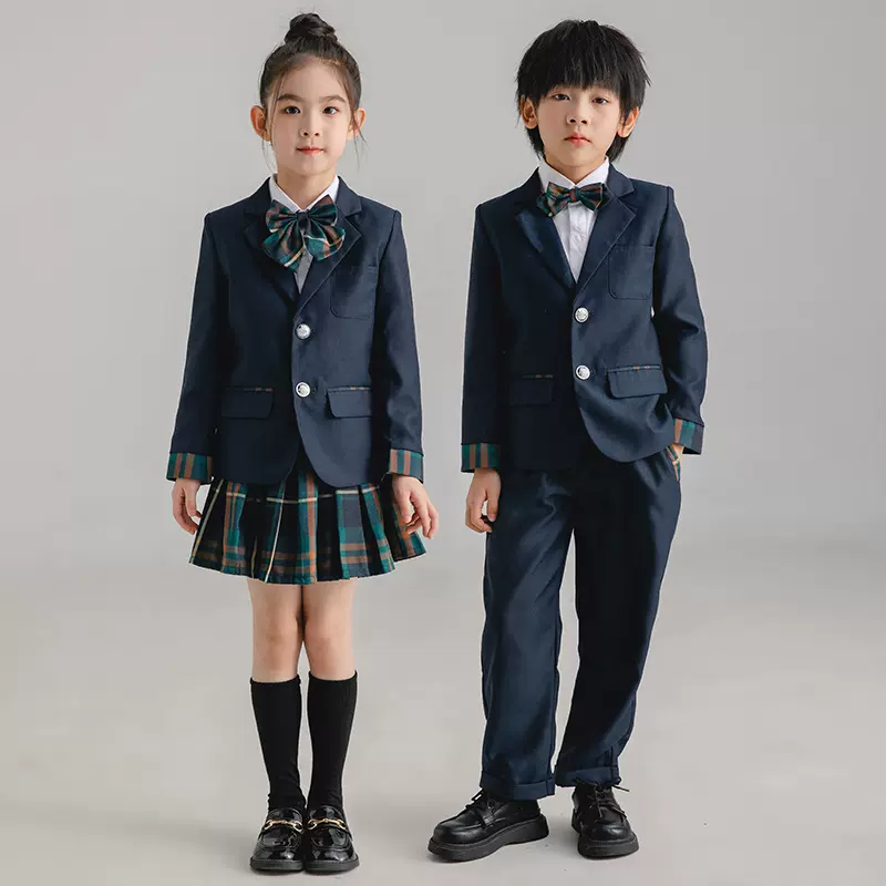 小学生西装校服英伦风礼服幼儿园园服女童格子套装节假日表演服装