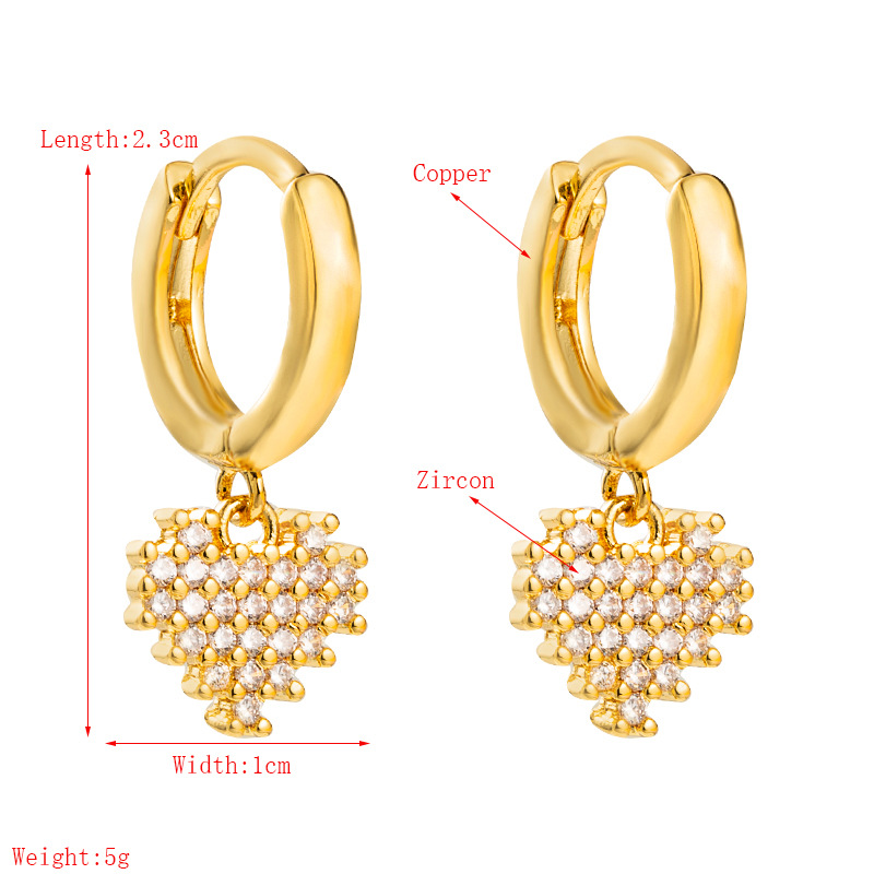 European And American Fashion & Trend Cold Style Heart-shaped Earrings For Women Japanese And Korean Jewelry Copper Micro Inlaid Zircon Gold-plated Small Eardrops Earrings display picture 1