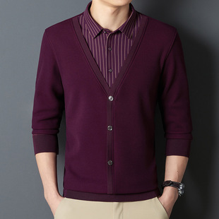 New winter fleece-lined thickened sweater men's fake two long sleeve sweater casual bottoming seamless craft wholesale