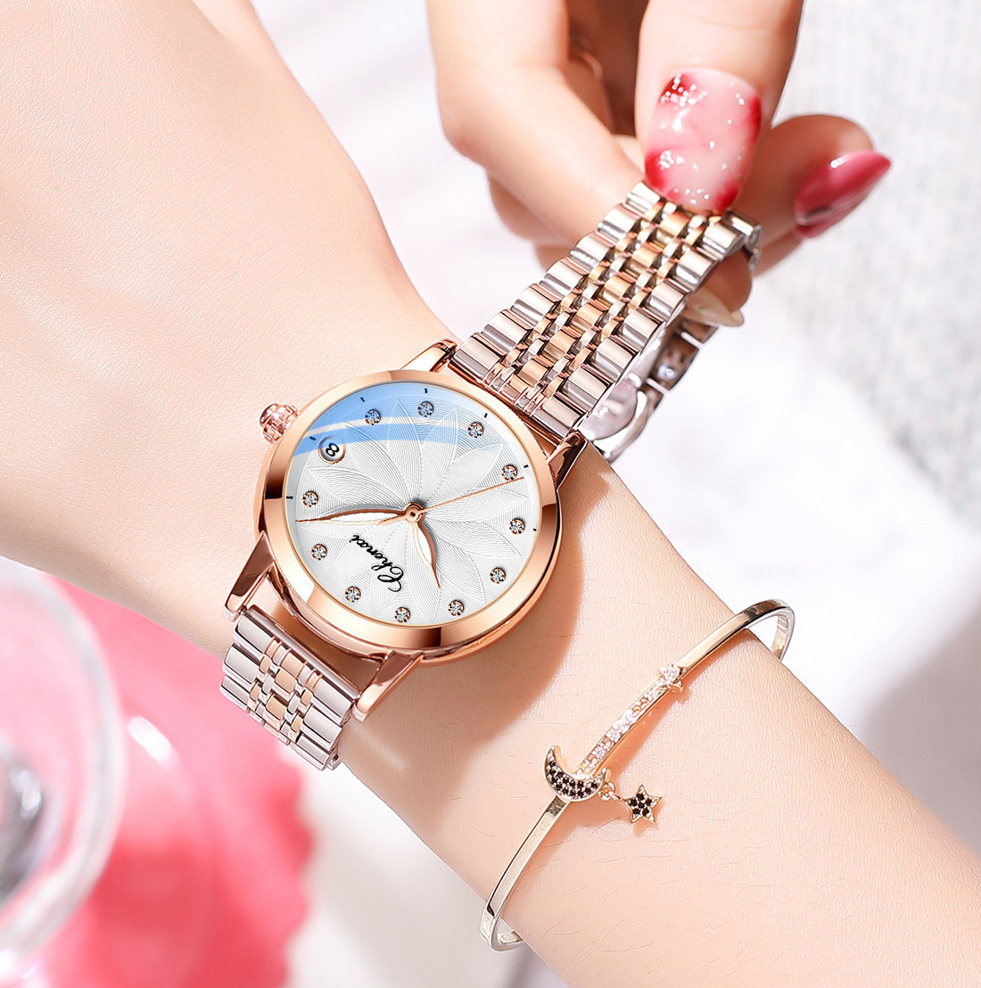 Fully Automatic Mechanical Watch 2024 New Ladies Light Luxury Trend Fashion Diamond-encrusted Waterproof Luminous Calendar Mechanical Watch