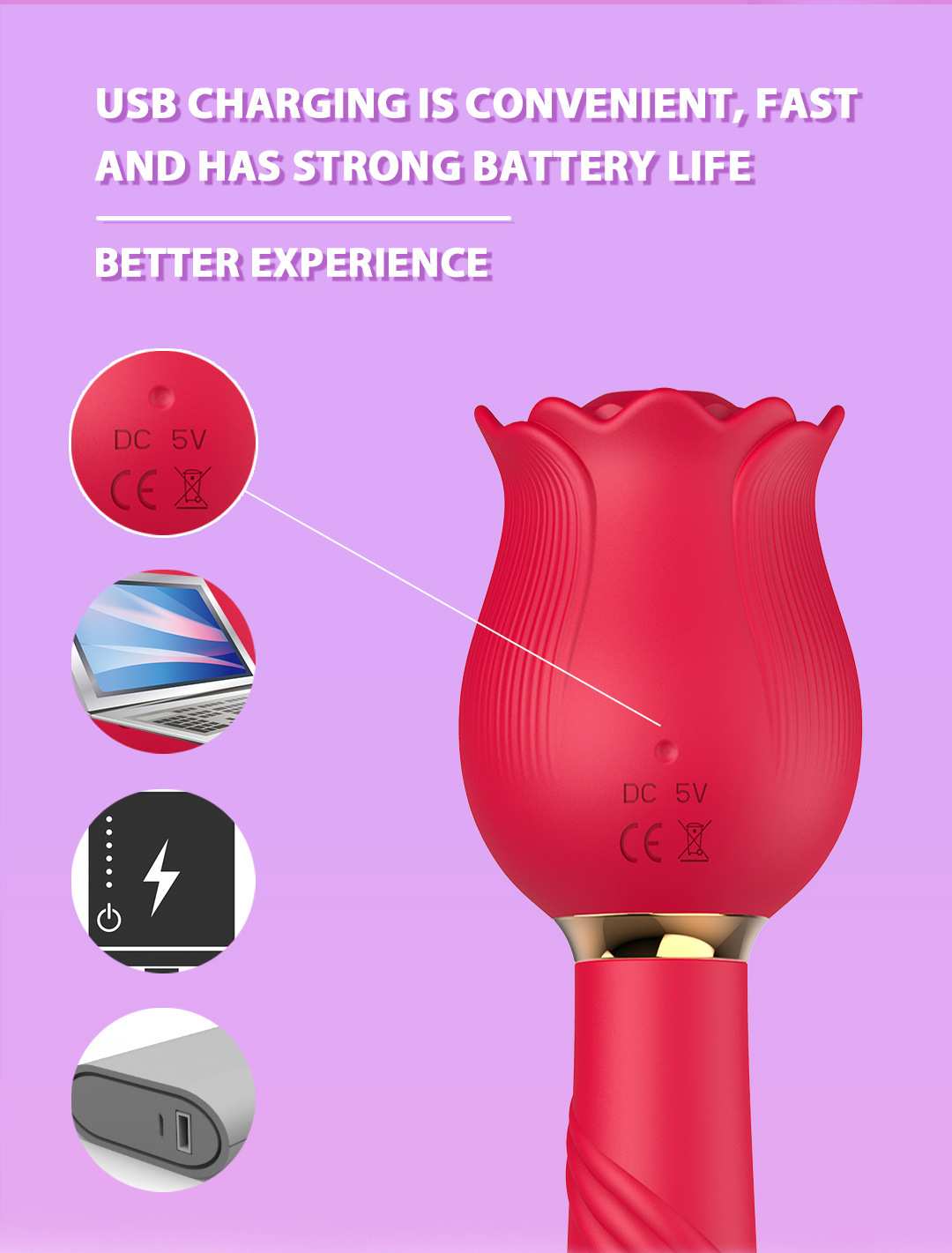 Afiya Rose Telescopic Sucking Vibrator with Tongue Licker, 12 Suction Modes, Purple — detail image 9