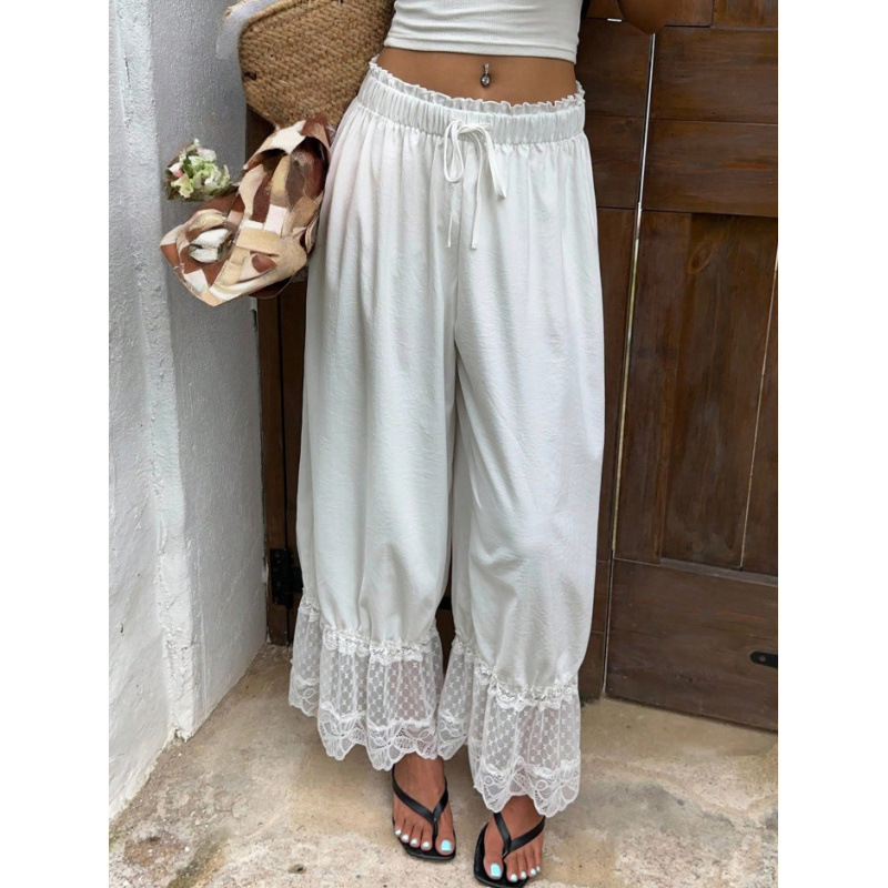 In-Stock Bohemian Style Wide-Leg Pants with Elastic Waist, Loose Fit Casual Pants, Comfortable for All Seasons and Suitable for Travel
