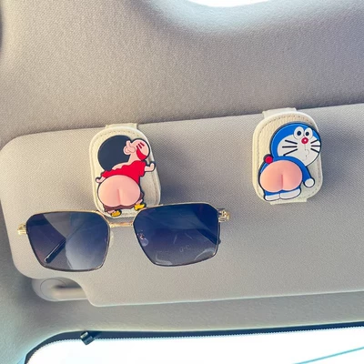 Cartoon Crayon Shin-Chan Car Glasses Holder Card Holder Cute Car Sun Visor Multifunctional Sunglasses Holder