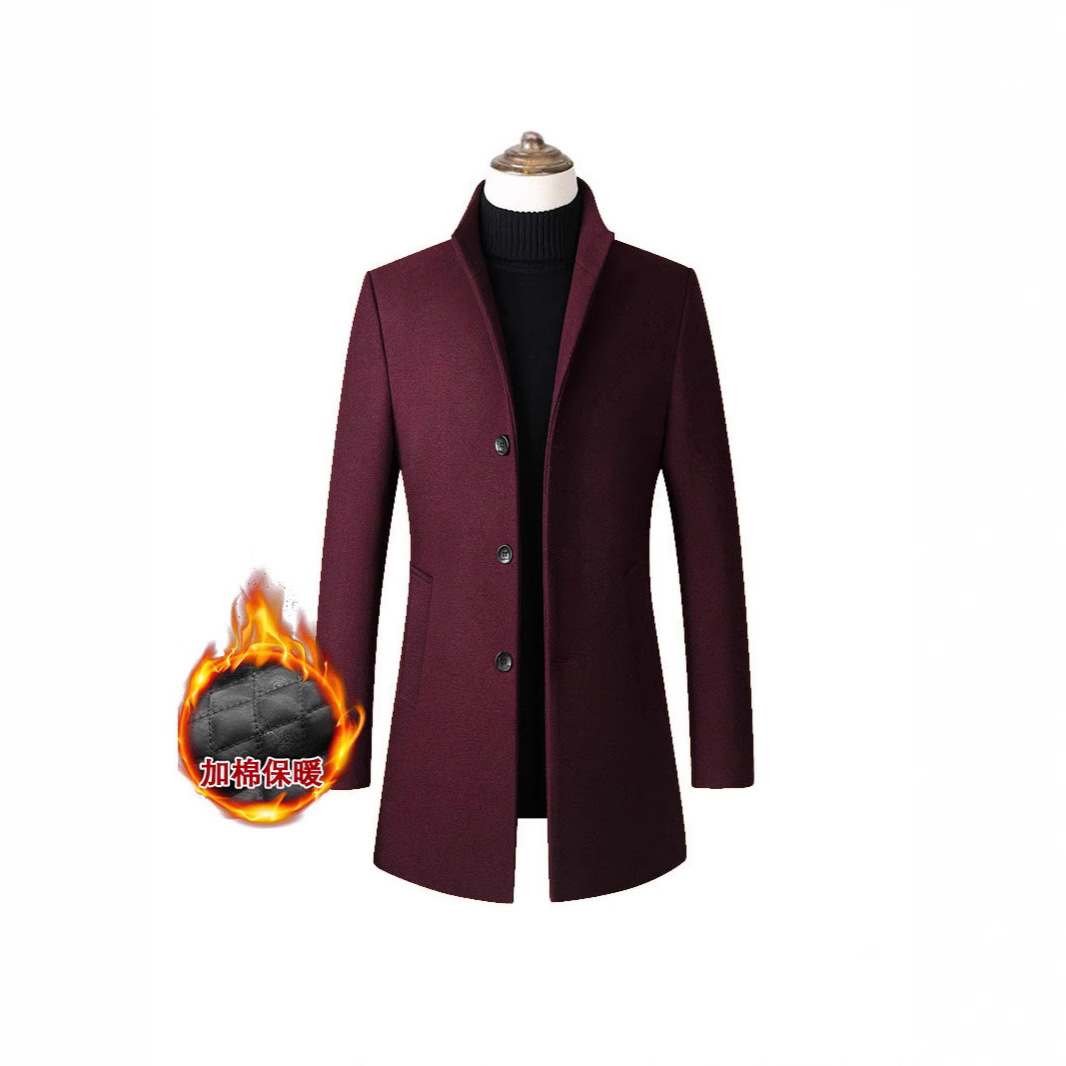 Europe and the United States cross-border foreign trade men's woolen cloth coat single-breasted stand collar coat cotton and thickening men's windbreaker European size increase