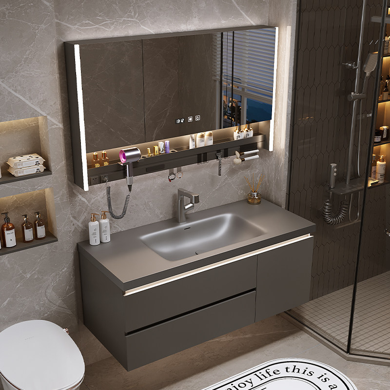 Gold-Plated Stone Integrated Basin Bathroom Cabinet, Ocean Basin Washstand, Bathroom Smart Mirror Cabinet Combination, Bathroom Cabinet Washbasin