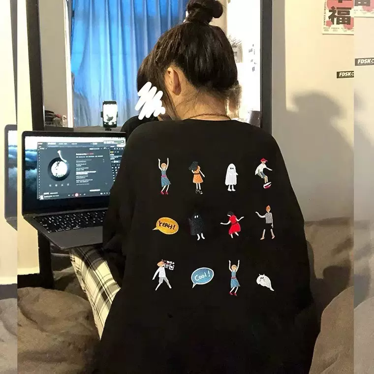 ADER潮牌后背卡通重工刺绣宽松圆领卫衣ader情侣设计感长袖上衣潮