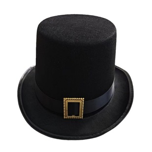 In-Stock Stage Black Gold Buckle Lincoln Hat Stage Performance Belt Jazz Hat Ceremonial Hat Magician Lincoln Hat