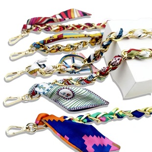temu Bag with Silk Scarf Replacement Underarm Bag with Mobile Phone Hanging Chain Bag with Shoulder Strap Short Metal Chain Bag Strap