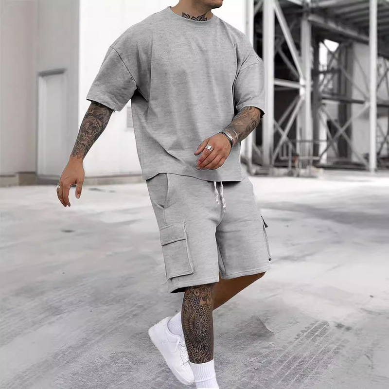 Cross-Border Temu Shein Amazon Cross-Border Foreign Trade Men's Summer T-Shirt Work Shorts Sports Suit for Men Cross-Border Temu Shein Amazon Cross-Border Foreign Trade Men's Summer T-Shirt Work Shorts Sports Suit for Men