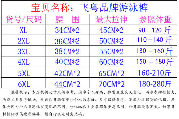 2023成人泳裤尺寸表