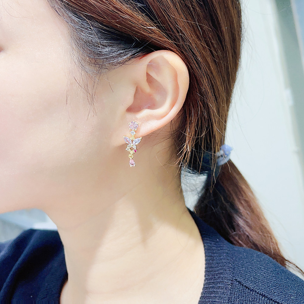 Inlay Design Fashion Butterfly Copper Inlay Zircon Drop Earrings 1 Pair