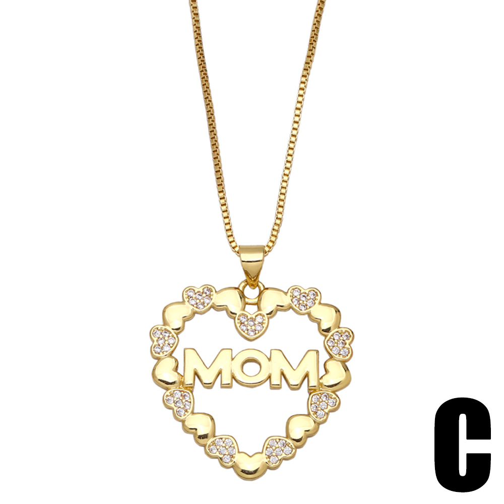 Fashion Mama Hollow Heart Shaped Letter Mom Inlaid Zircon Copper Pendant Necklace display picture 5