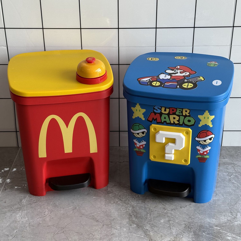 Mario cute trash can for living room, home, bedroom, high aesthetic value, large capacity, foot-operated, for bathroom, toilet, kitchen