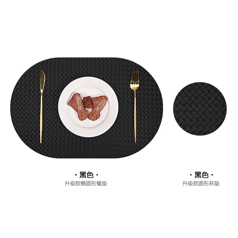 卸売レザーテーブルマット、汚れにくい、シンプルな北欧ハイエンド2色洋食マット、防水性と耐油性のディナープレートマット、クロスボーダー|undefined