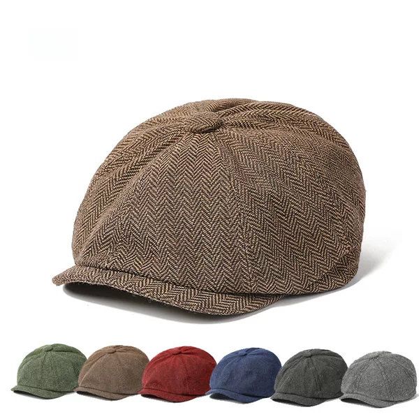 Baixiaoyuan retro herringbone octagonal hat men beret European and American style painter hat artistic peaked cap