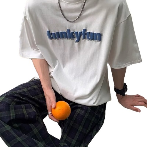 Casual Summer T-Shirt with Letter Print, Hong Style Minimalist, In Fashion Brand Couple's Top, Loose and Versatile Short Sleeve Clothing for Men