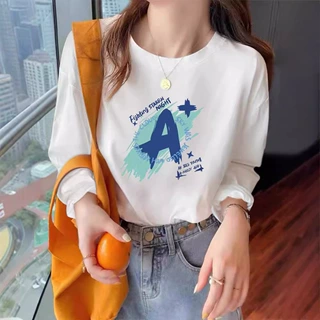 白色纯棉女装长袖t恤韩版圆领打底衫大码休闲秋季230g女式T恤上衣